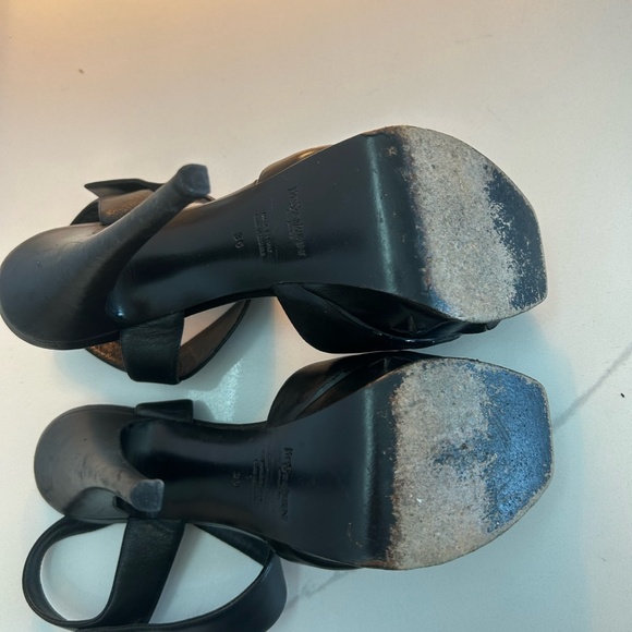 YSL Saint Laurent Black Studded Leather Platform Sandals - Picture 7 of 7